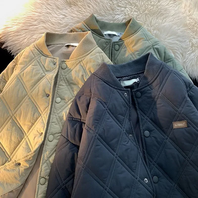 MensWinterJacketsStandCollarDiamondLatticeThickWarmHigh