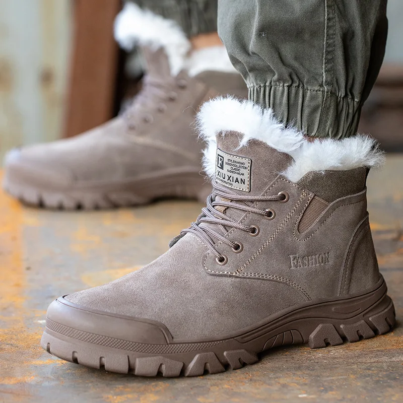 

Men Safey Boots Winter Fleece Anti-snash Steel Toe Work Boots Comfortable Soft Non-slip Boots Men Anti-puncture Security Boots