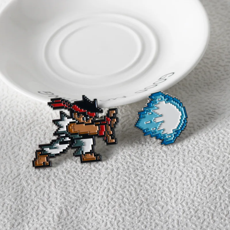 Game Cosplay Props Anime Brooches Game Brooch Classic Game Badge Brooch Cartoon Figure Street Fighter Enamel Lapel Pins Cute Cosplay Props Jewelry Gift for Friends