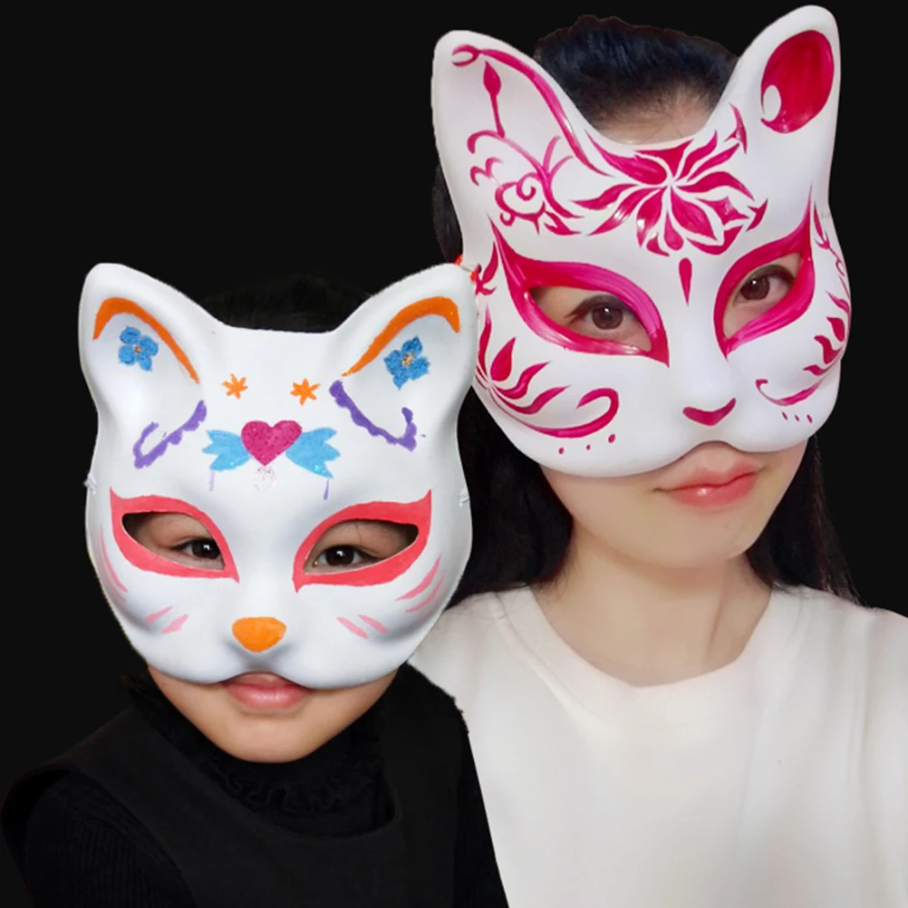 Masks Mask Cat Masquerade Paper Blank White Diy Halloween Face Therian Cosplay Unpainted Animal Adults Paintable Mache Half