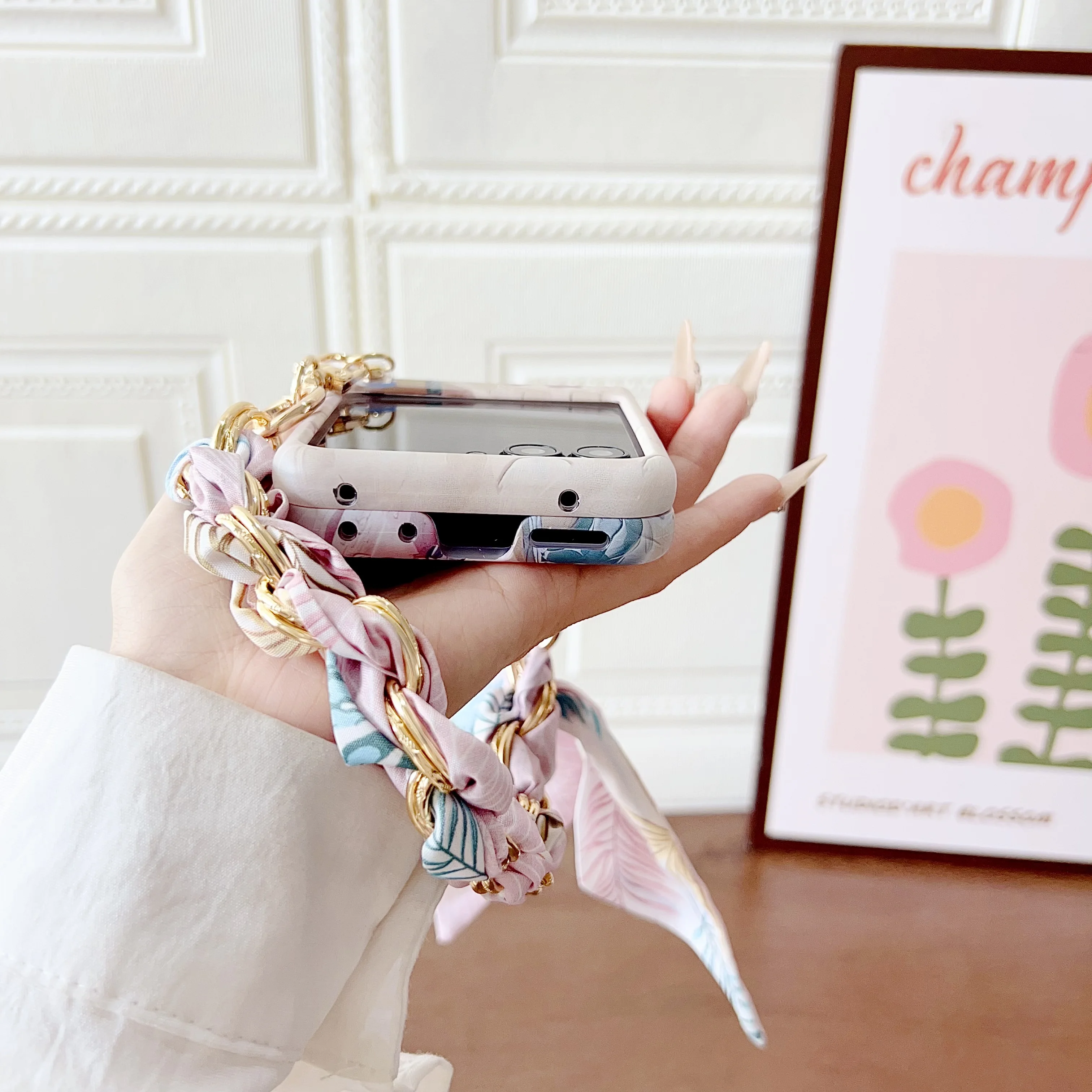 Floral Embossed Shockproof Hard Cover with Wrist Strap