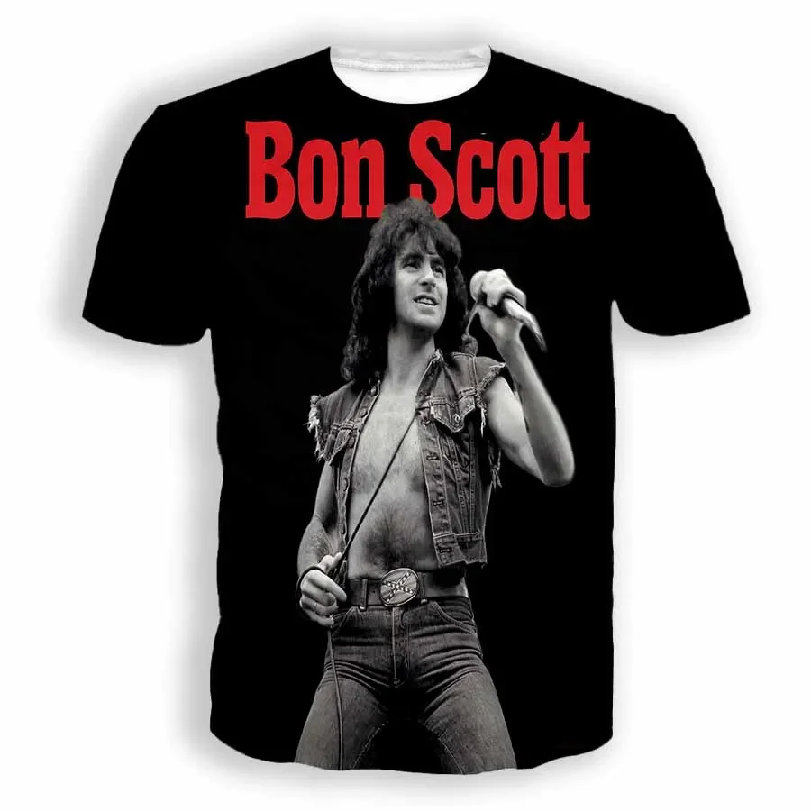 thumbnail image 1 of Camiseta de manga corta con estampado 3D del cantante de rock clásico Bon Scott para hombre y mujer, estilo hip hop, estilo Harajuku, unisex, 1 of 4