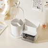 360° Rotating Cosmetic Brush Shelf Organizer Cosmetic Display Case Desktop with Drawer Storage Organizer For Living Room Bedroom 6