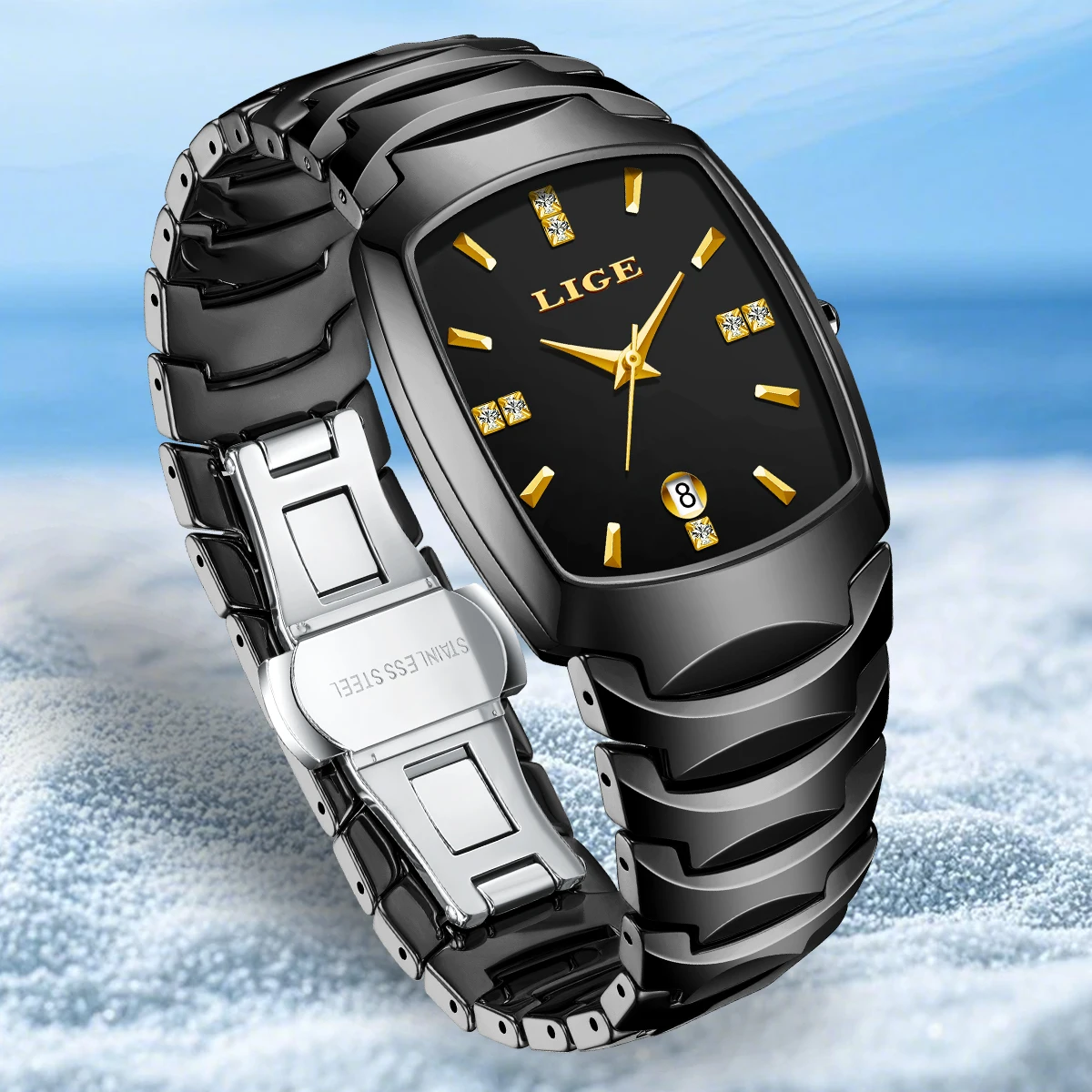 Alina Gadgets Lige Elegant Ladies Watch Fashion Simple Diamond Dial Waterproof Women Watches Luxury Ceramic Strap Date Classic Quartz Watch, Alina Gadgets