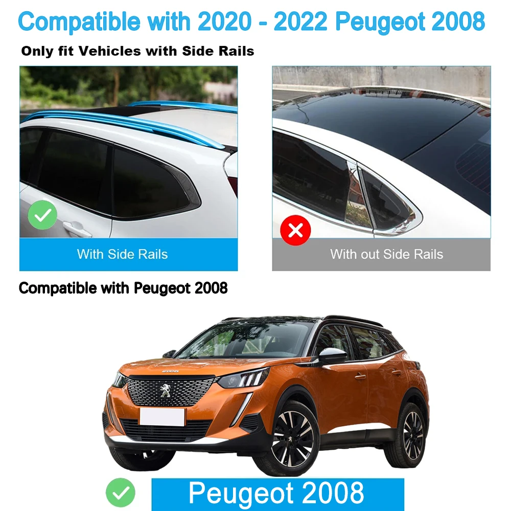 Barres de toit Aluminium Noir pour Peugeot 2008 dès 2020 - avec