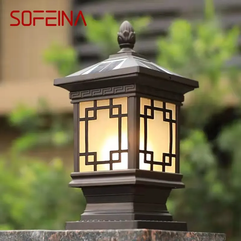 SOFEINA Outdoor Solar Post Lamp Classical Retro Waterproof Courtyard Led for Decoration Garden Balcony Villa Wall Light
