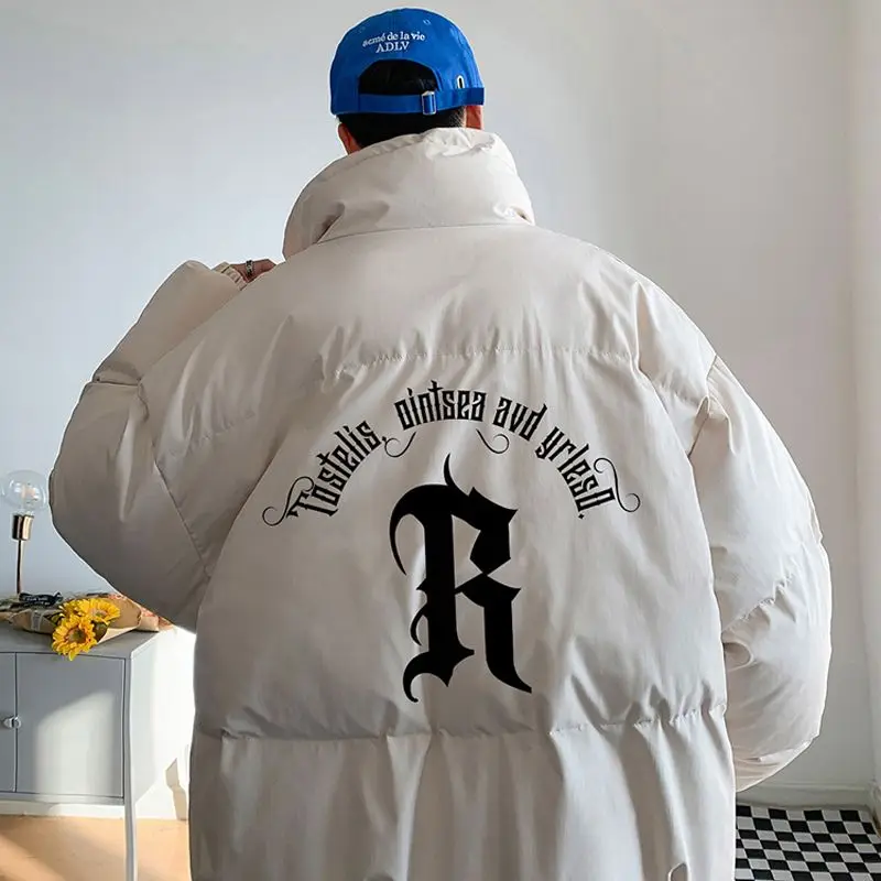 Winter Cotton-Padded Coat Men Fleece Padded Coat Solid Color Student Stand-up Collar Thick Jacket Casual Loose Plus Size Coat