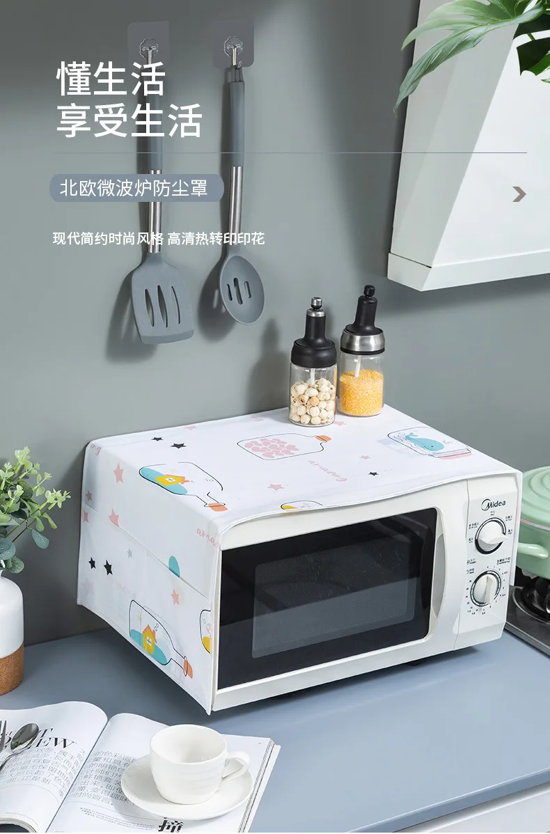 Description Picture 2 of itemWaterproof Microwave Oven Covers Grease Proofing Storage Bag Double Pockets Dust Covers Microwave Oven Hood Kitchen Accessories