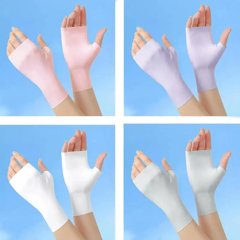 Sunscreen Fingerless Gloves Summer Gloves For Driving UV Sun Protection Mittens Half Finger Gloves For Women And Men Breathable 3
