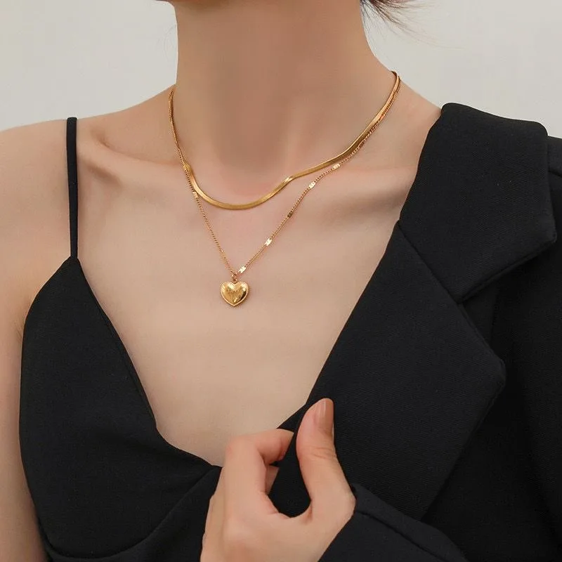 

Love Letter Love Double-Layer Necklace Three-Dimensional Heart Pendant Chain 2023 New Trendy Necklace For Women