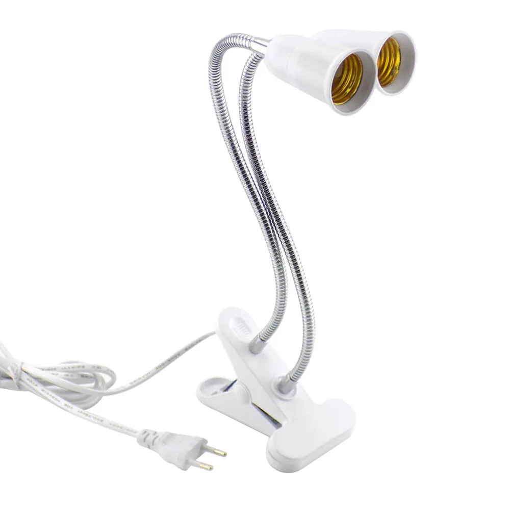Description Picture 5 of itemFlexible 1 2 head E27 light bulb Lamp AC power supply base holder Plugs socket desk Clip for tablet room night grow light EU