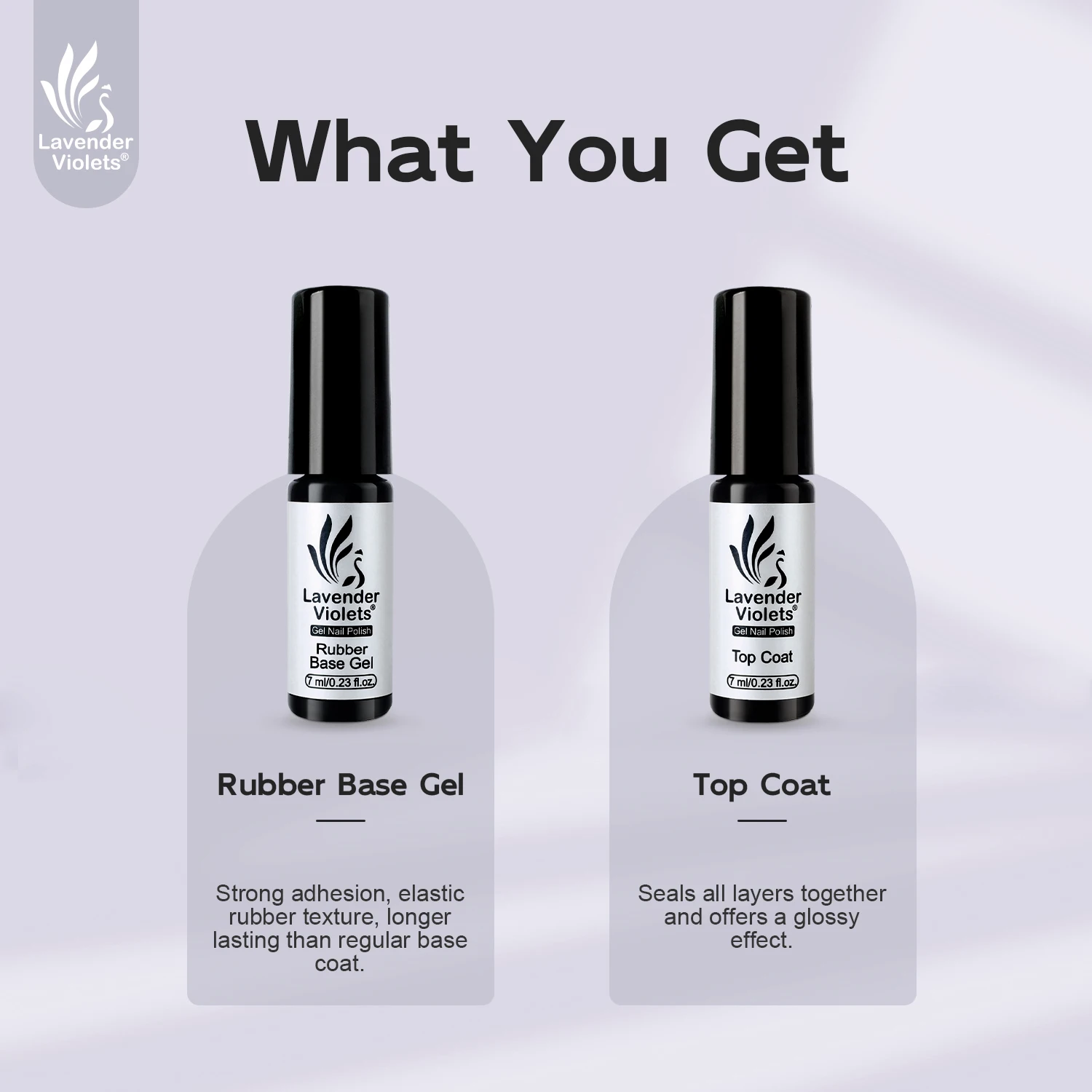 2pcs 7ml Rubber Base Gel & No Wipe Top Coat, Long Lasting Soak Off Nail Gel Varnish for Starter Nail Art Design Manicure