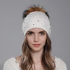 CNTANG Decorate Pearl Women Beanie Knitted Wool Hats Fashion Natural Raccoon Fur Pompom Hat Autumn Winter Warm Casual Ladies Cap 4