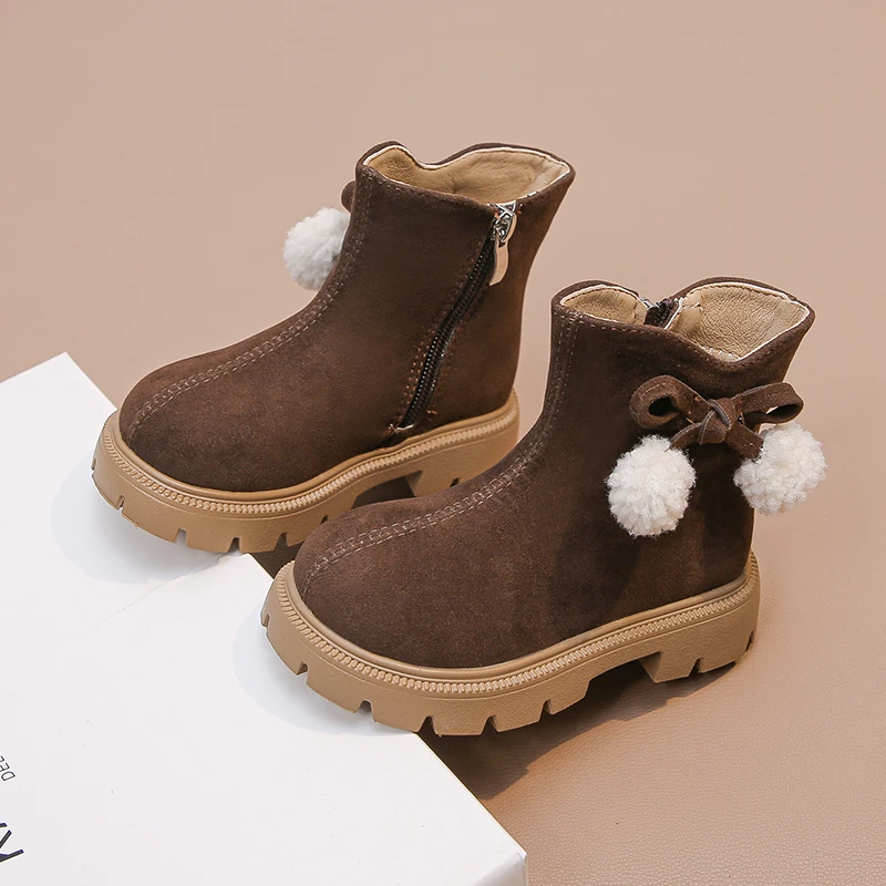 Soft Suede Boots for Girls with Faux Fur and Plush Ball