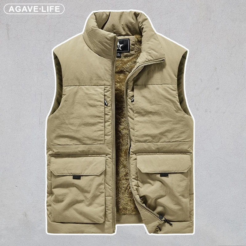 

Dropshipping Winter Mens Warm Cargo Vests Fleece Lined Thick Thermal Workwear Waistcoat Outdoor Sleeveless Jacket Big Size 6XL