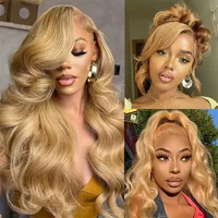 Perruque Lace Front Wig Body Wave brésilienne naturelle, cheveux humains, couleur blond miel, 13x4, 13x6 HD, 27 #, pour femmes 2