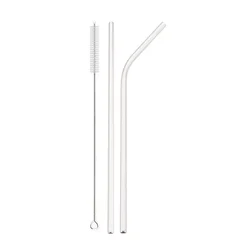 Eco - Friendly Reusable Stainless Steel Drinking Straws with Cleaning Brush Set - 3 Piece Pack (Silver)