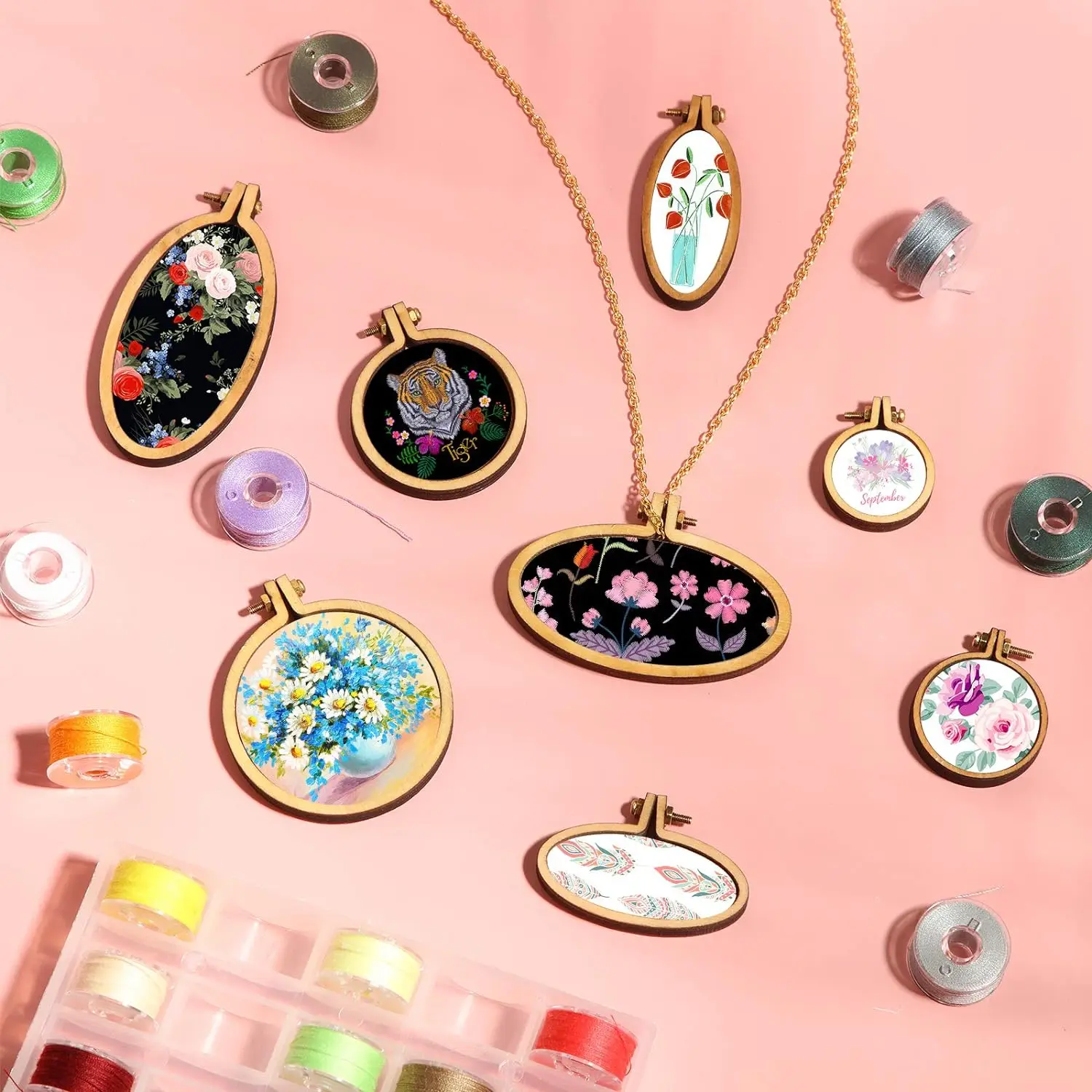 Mini Embroidery Hoop Wooden Ring Mixed Round Pendant Cross Stitch Frame Kit Jewelry Keyring Crafts Sewing Accessories 10PCS embroidery hoop,embroidery set,embroidery kits,embroidery tool,handmade accessories