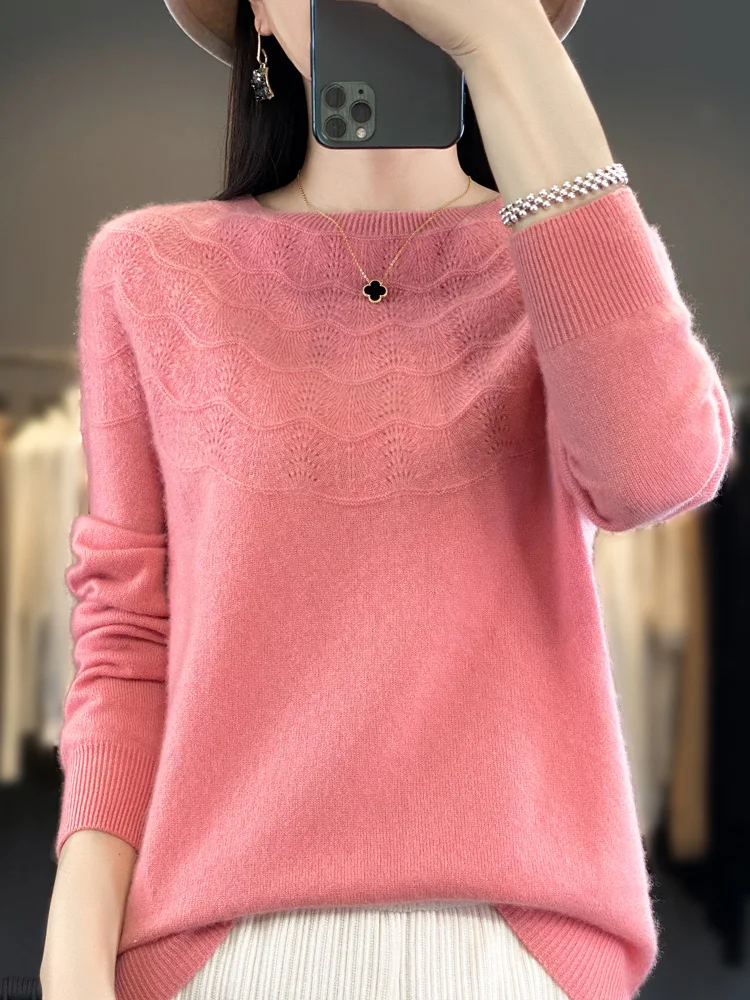 2023 Women Clothing AutumnWinter Jumper Aliselect Fashion 100% Merino Wool Top Traf Sweater O-Neck Full Sleeve Pullover Knitwear