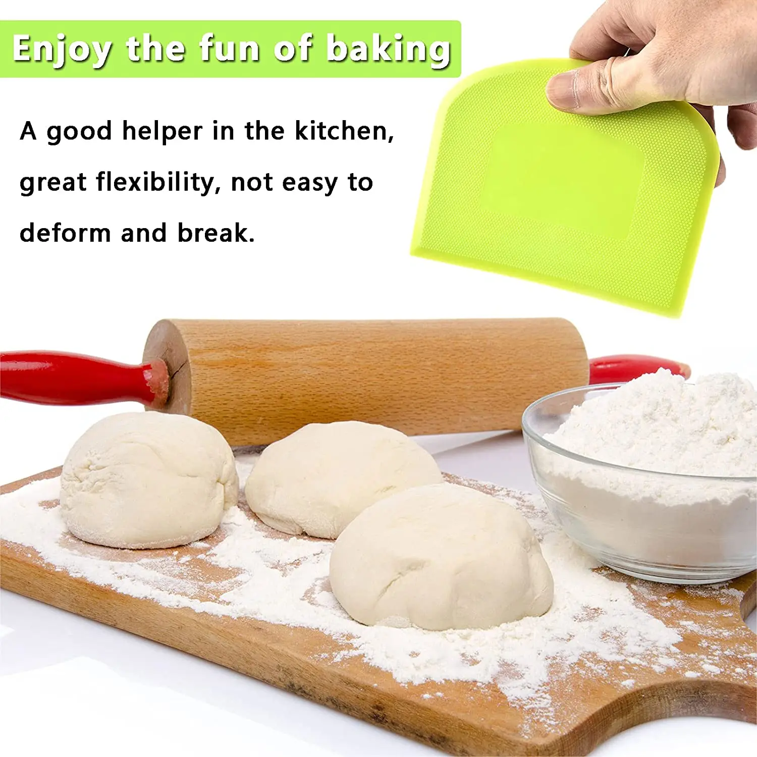 Set of 2 Flexible Food-Grade Plastic Dough Scrapers