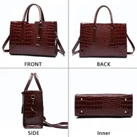 Sac à main de luxe Vintage motif Crocodile pour femmes, fourre-tout de grande capacité, sac à bandoulière d'affaires en cuir pour femmes 4