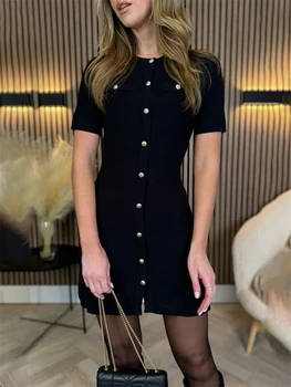 Trendix Elegant Knit Mini Dress Women Street Slim High Waist Short Sleeve Rib Sweater Dresses Vacation Bodycon Knitwear Dress 3