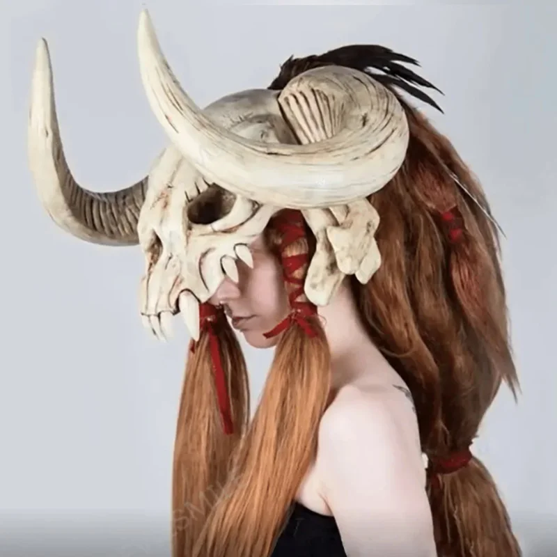 

Cow Head Skull Mask Scary Animal Horn Mask Horror Halloween Masquerade Carnival Cosplay Party Costume Prop