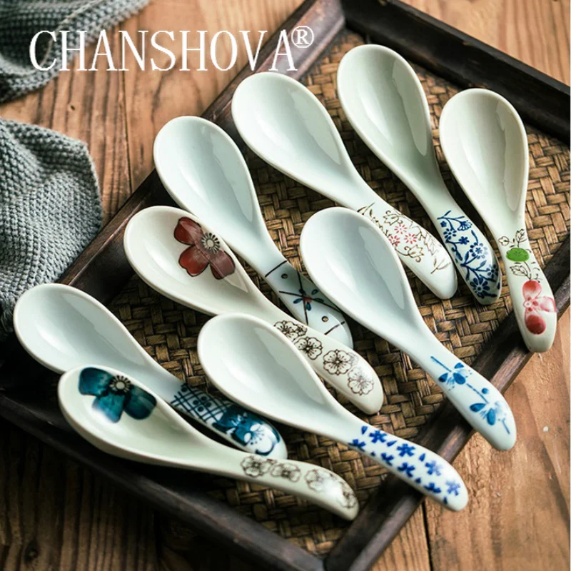 Chanshova Chinese Style Multiple Styles Handpainted Ceramic Soup Spoon