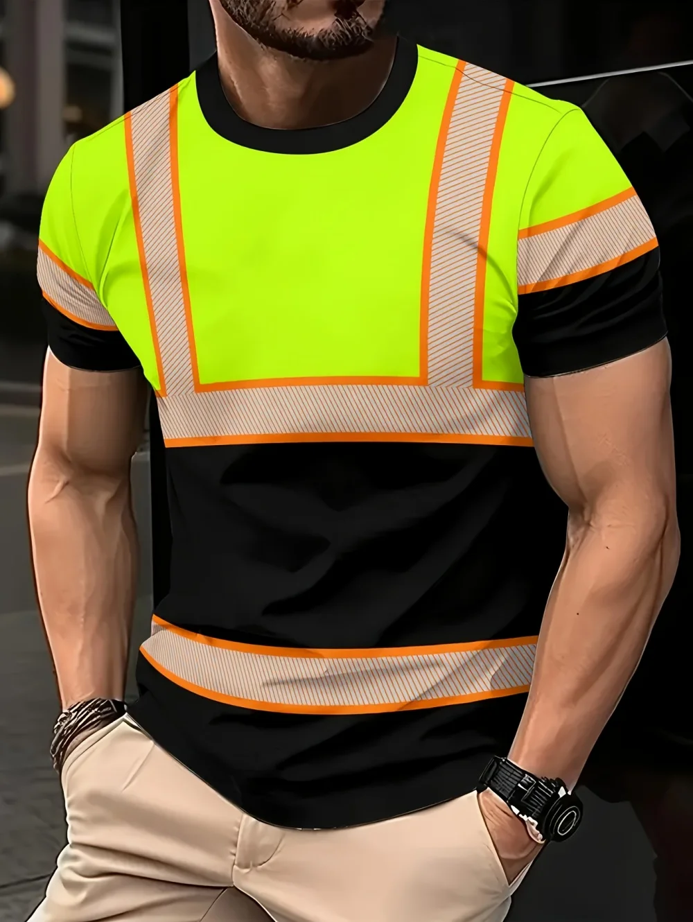 2026 Sommer Herren 3D-Druck Streifen T-Shirts Lässige Rundhals Kurzarm Oberteile Trendige Outdoor Sicherheits-Arbeitskleidung für Männer