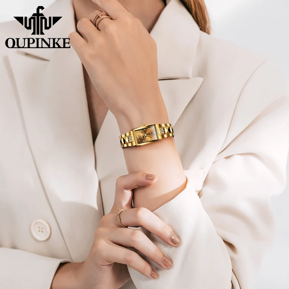 OUPINKE 3246 Woman Watch Business Deep Waterproof Quartz Watch For Women Tungsten Steel Strap Luxury Original Ladies Wristwatch