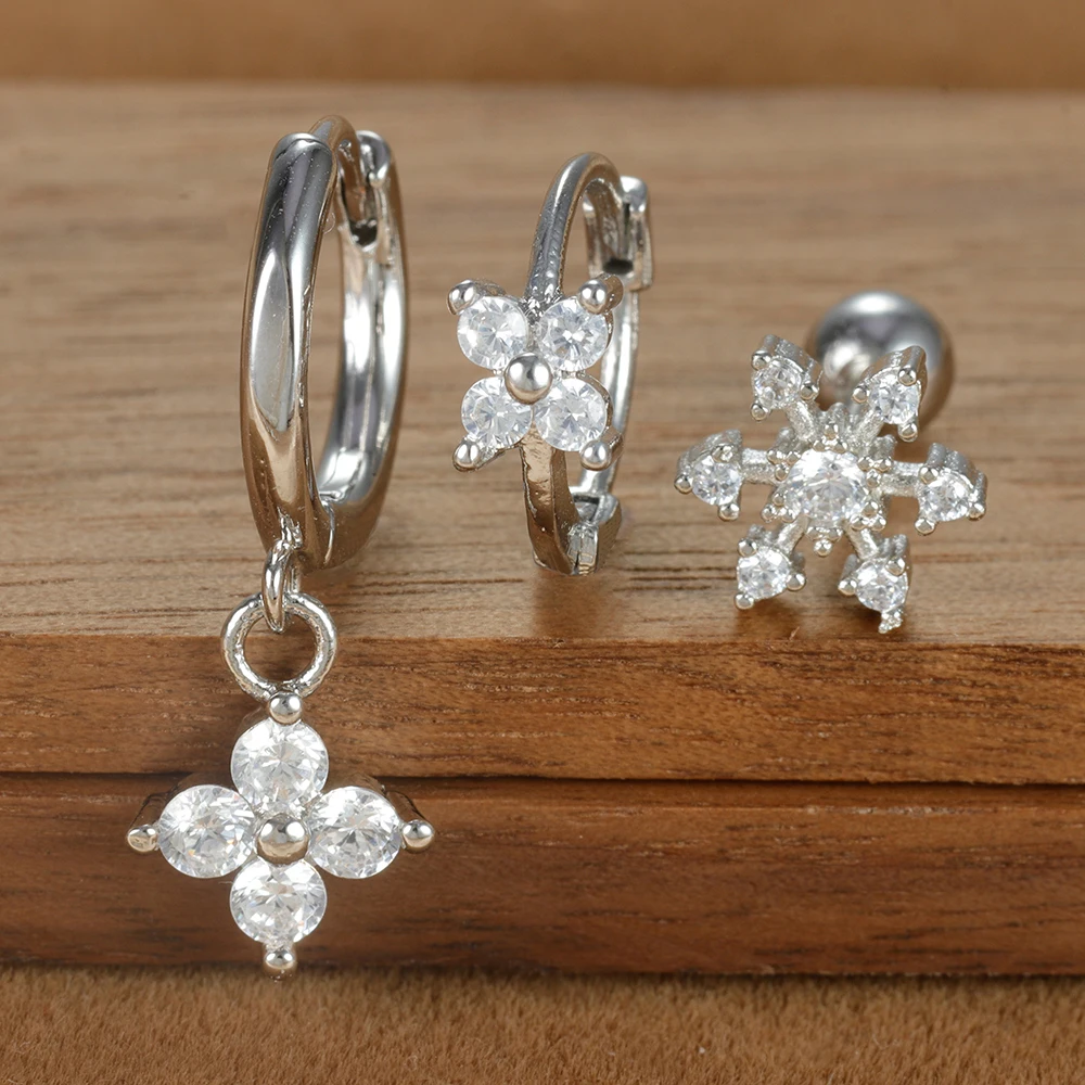 3PCS Silver Color Stainless Steel Crown Hoop Earring Set for Women