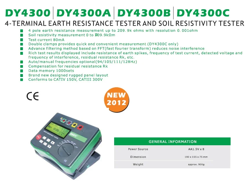 DY4300B 4-Terminal Digital Earth Ground Resistance Tester | Soil Resistivity & Electrical Multimeter Meter detail image 1