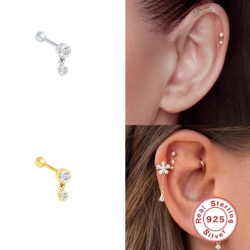 

100% 925 Sterling Silver Zircon Geometric Earrings for Woman Girl Fashion Simple Round Design Jewelry Party Gift Dropshipping