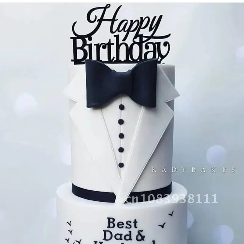 

Acrylic Suit Tie Happy Birthday Cake Topper Kids Boy Party Decoration Concise Atmosphere Decorating Cake Toppers