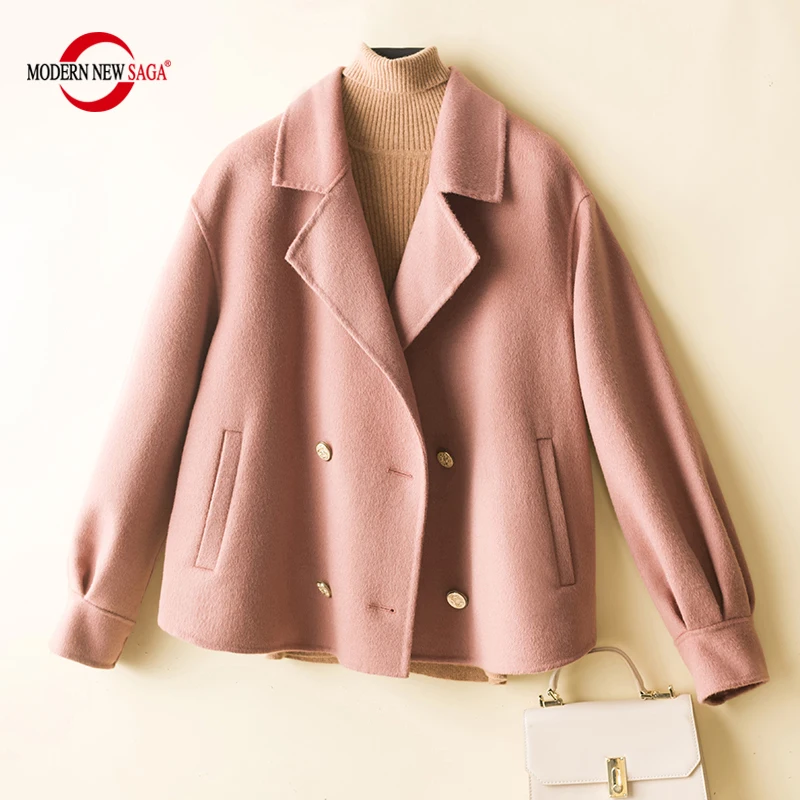 MODERN NEW SAGA Wool Jacket Women 100% Wool Autumn Woolen Coat Winter Warm Wool Jackets Fashion Cashmere Blazer Double Breasted