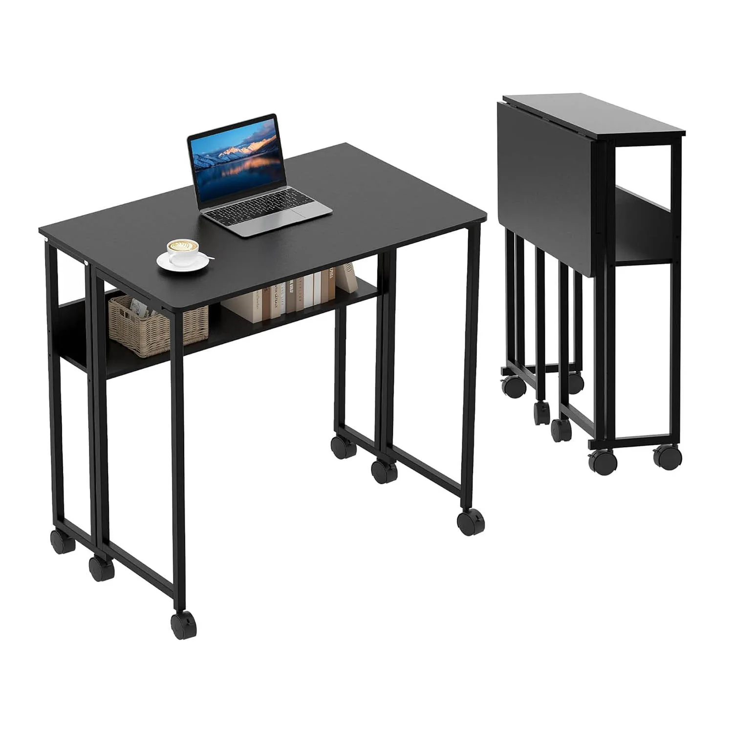 Mobiler Klappschreibtisch, kompakter tragbarer Rollschreibtisch mit Ablagefach, faltbarer Laptop-Tisch für kleine Räume, einfache Montage – Detail 2