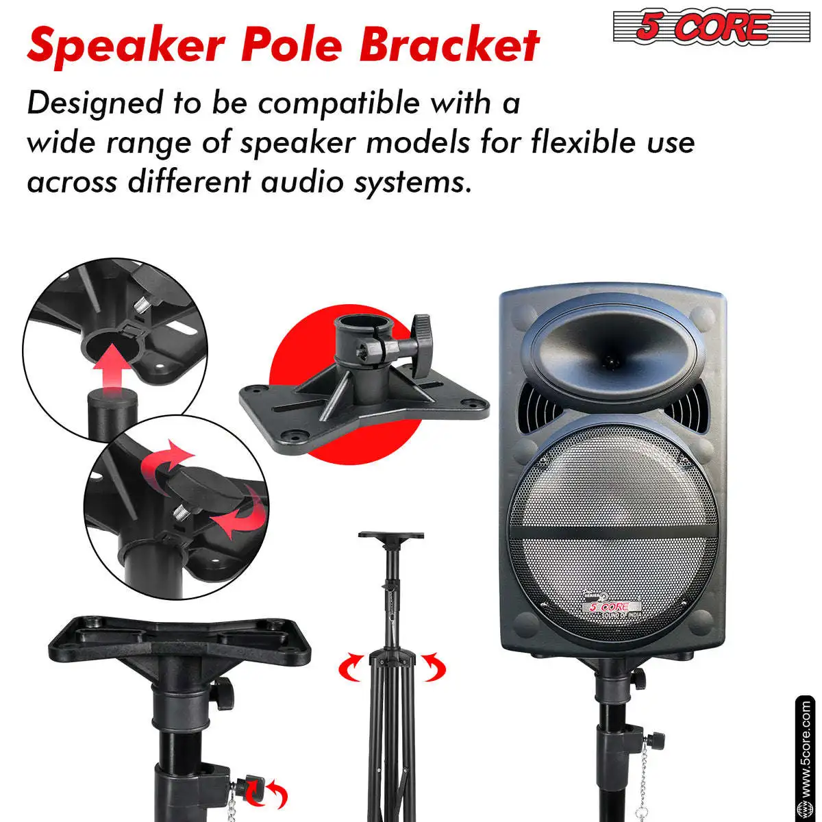 5 Core Speaker Stand Tripod Floor Adjustable Up to 48 Inch DJ Studio Monitor Stands Pole Mount Pair-SS HD 2PK 4FT WB