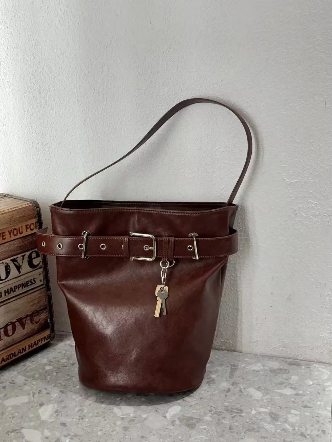 Fashion French Buckle Shoulder Leisure Solid Color Leather Underarm Y2k Commuting Women's Armpit Bag Tote Bag