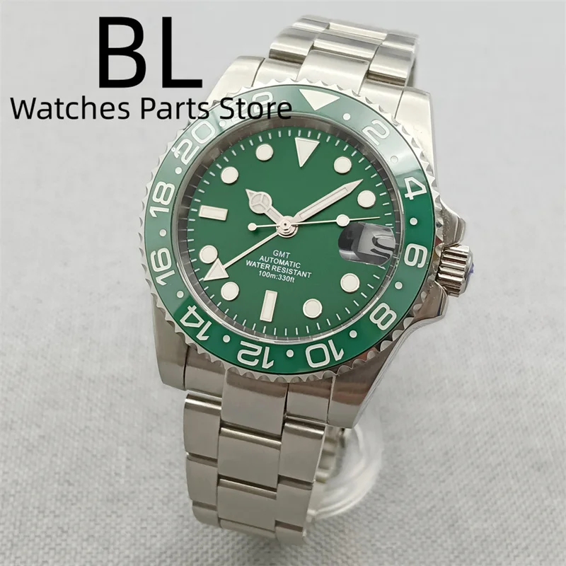 BLIGER 40mm GMT Men Mechanical Wristwatch NH34 Watch Sapphire Glass C3 Luminous Ceramic Bezel Green Dial Waterproof Glide Clasp 3