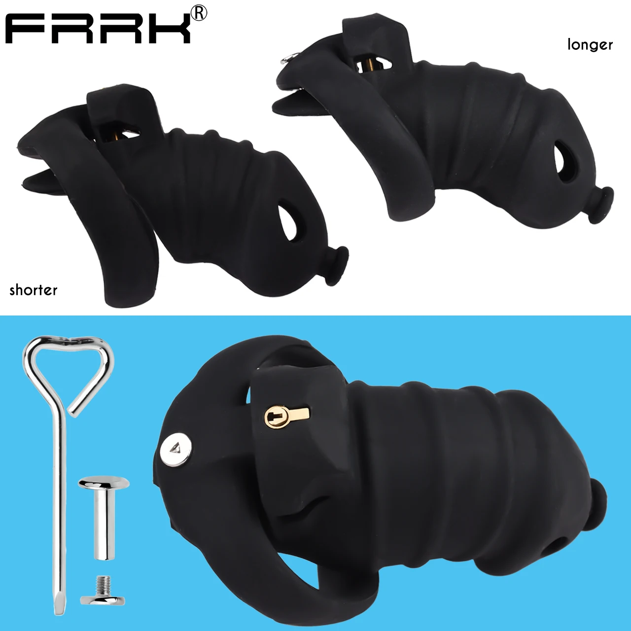 FRRK Darkness Black Silicone Chastity Cage with 4 Penis Rings Harness Band Belt Anti-Escape Training Sexshop пояс верности