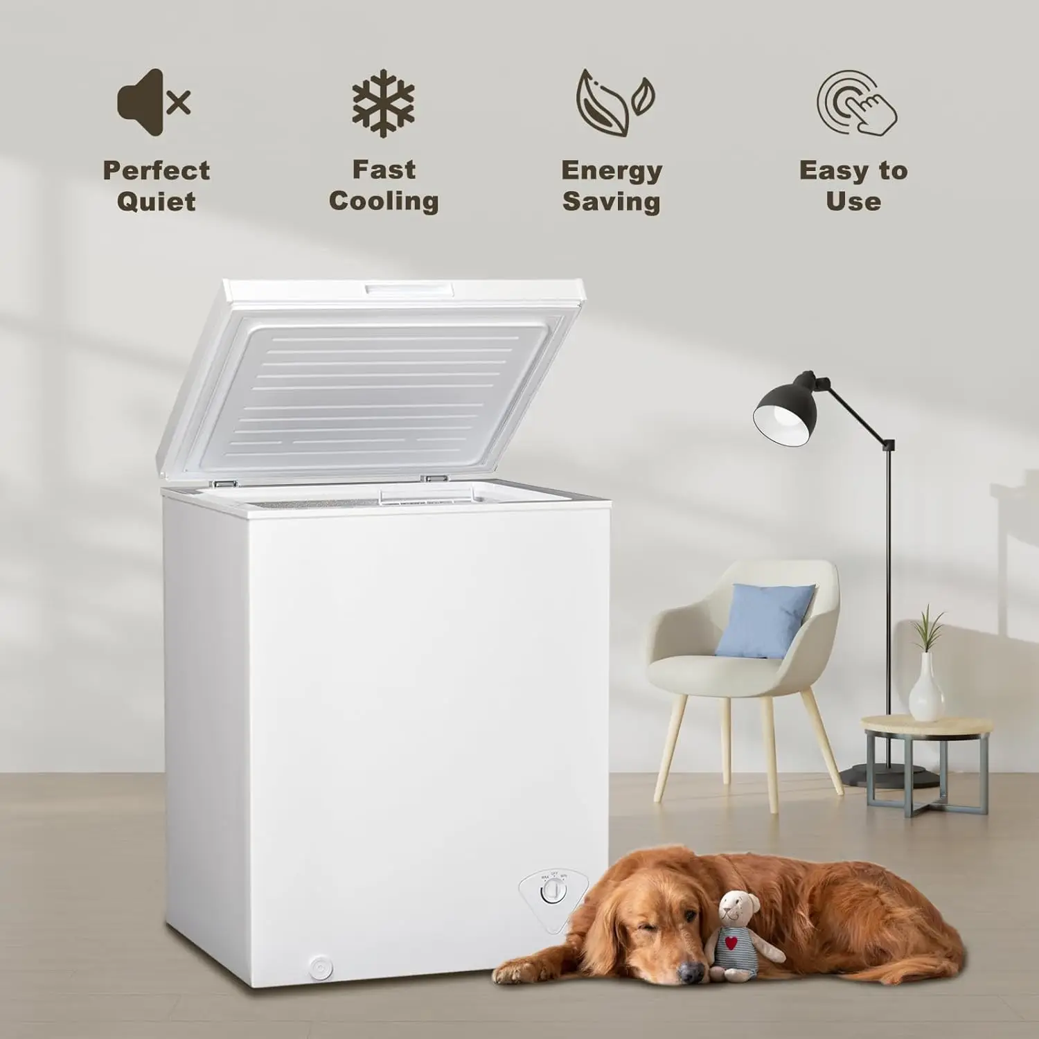 Freezer 5 Cu.Ft. Deep Freezer, Quiet Compact Freezer with Adjustable Thermostat Control and Removable Wire Basket, for Apa 5