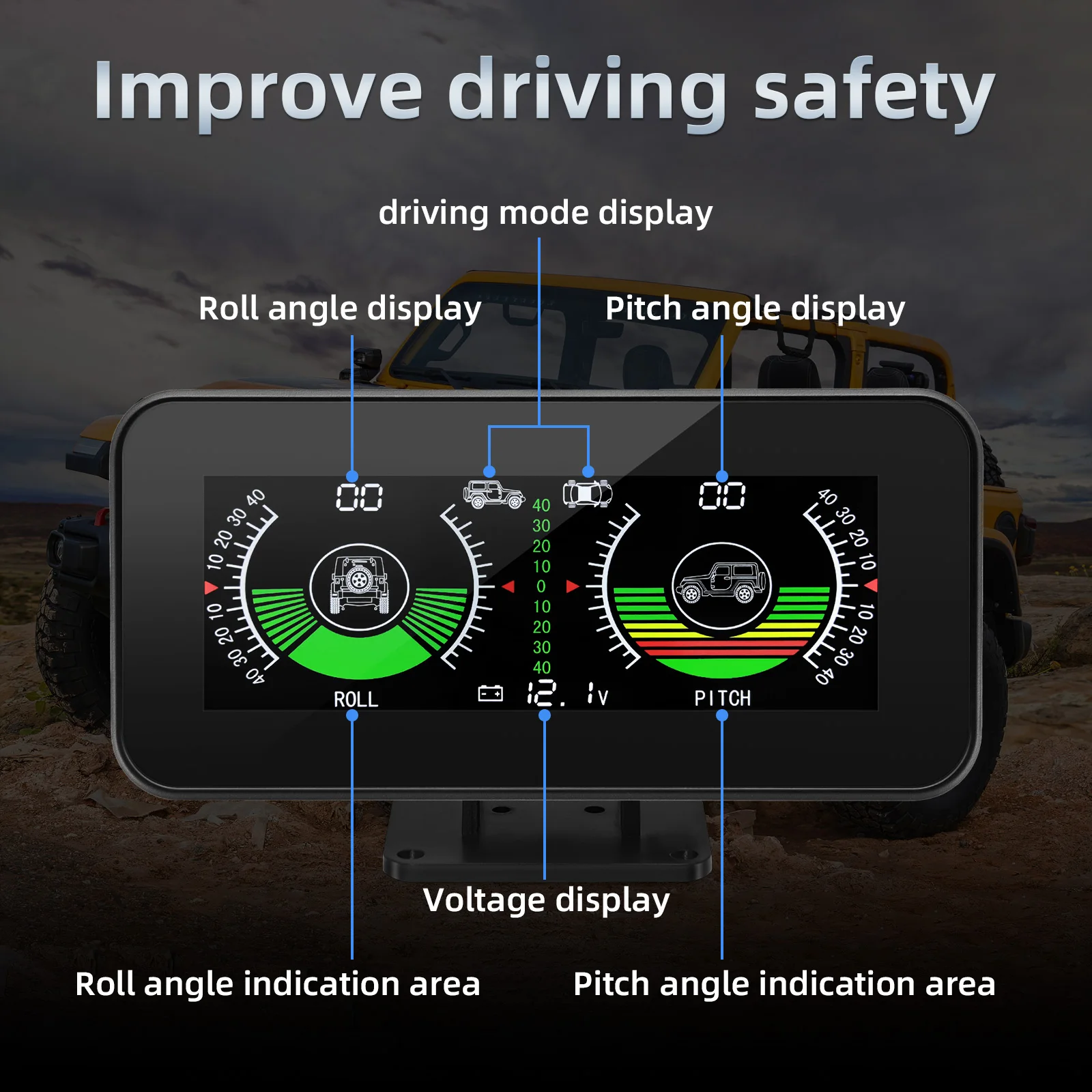 Car Inclinometer GPS Speedometer Off Road Accessories M50 Digital Car Inclinometer Level Tilt Gauge Speedometer MPH Compass