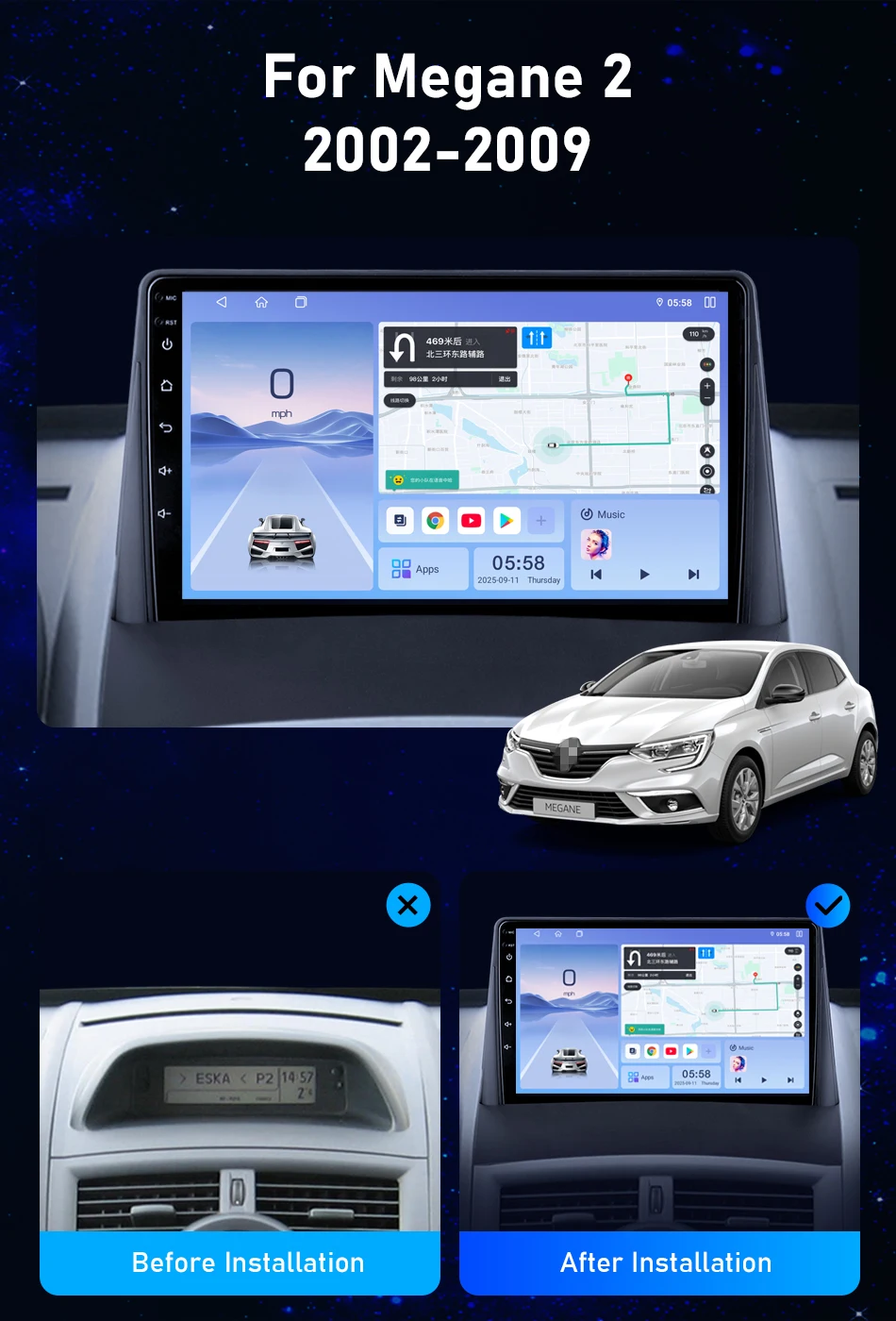 Srnubi Android14 Autoradio für Renault Megane 2 2002 2003 2004 2005-2009 2Din Multimedia Player Carplay Auto Intelligentes System – Detail 2