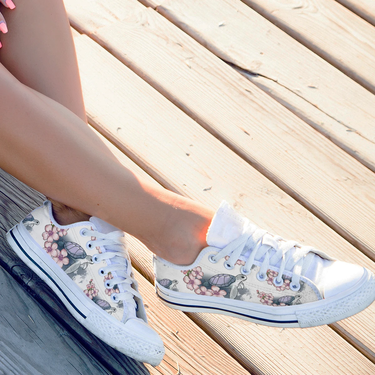 3D Animal Turtle Flower Pattern Shoes Woman Sneakers Casual Flat Shoes Low Top Lace Up Footwear Autumn Canvas Shoes