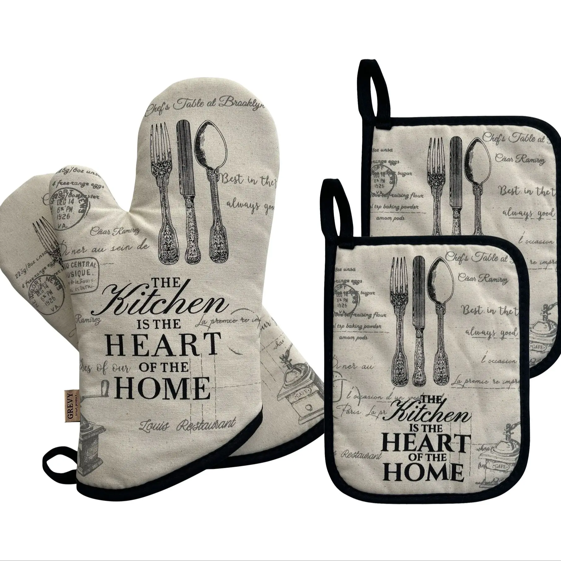 K404 I GREVY quilted cotton pot holders with pocket heat resistant oven mitts for cooking or baking cotton pot holders