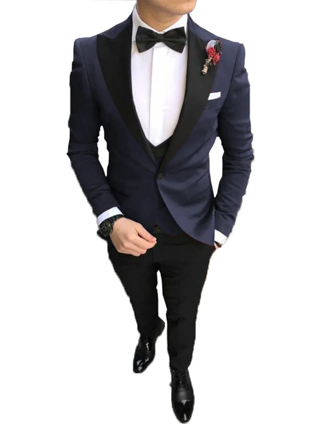 Green Casual Men's Suit Slim Fit Peak Lapel Prom Tuxedos Business 3 Pieces Set for Wedding Grooms(Blazer+Vest+Pants)