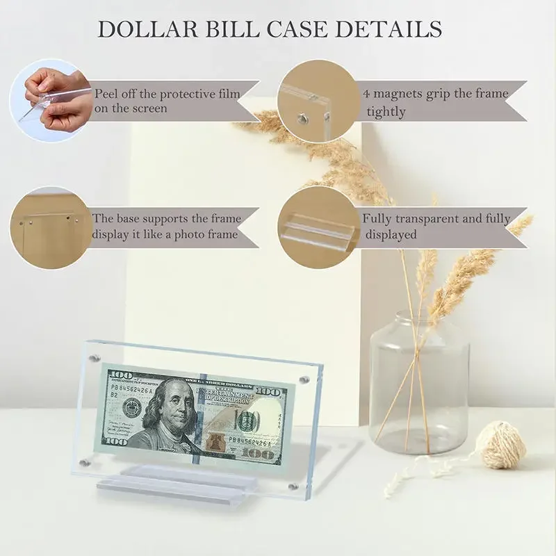Acryl Desktop Banknote Display Rahmen Transparent Papier Währung Sammlung Ständer Rahmen Für Sammler Ticket Schutz – Detail 4