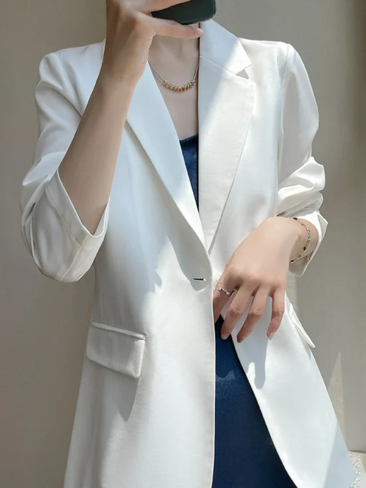 

Women's Blazer Fashion Spring Summer New in Acetate Satin Suit for Women's Outwear High Grade Loose Coat Top Commuter Small Suit