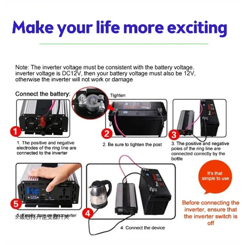 solar inverter sine wave inverter power inverter Pure Sine Wave Inverter DC 12V/24V To AC 220V 1000W Portable Power Bank Converter Solar Inverter