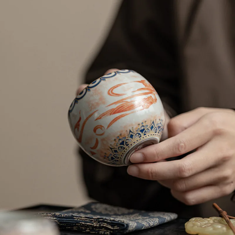 120ML Dunhuang Apsaras Ru Kiln Porcelain Teacup Zen Tea Bowl Cute Cup Fragrance Cup Chazhan Master Cups Teaware Supplies Craft